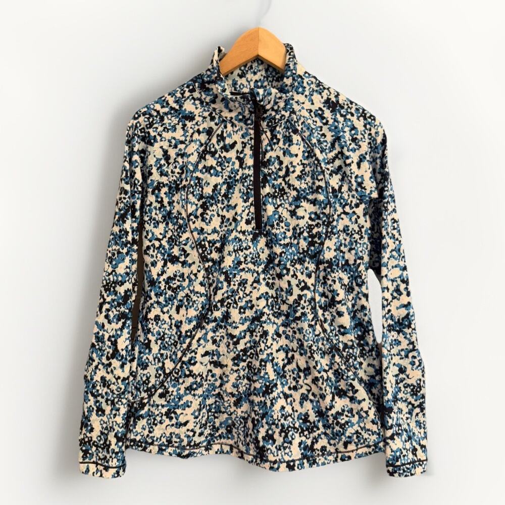 T by Talbots XS Floral UPF 50+ Pullover 1/4 Zip Jacket Blue White Stretch Active